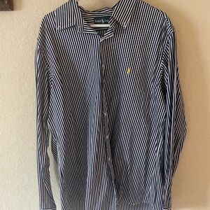 Ralph Lauren XL Navy and White Vertically Striped Long Sleeve Button Down Shirt